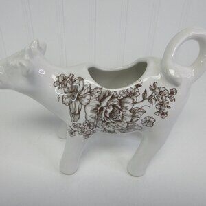 Pioneer Woman Agatha Cow Creamer Floral Brown Stoneware New